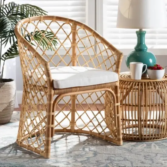 Orchard Fabric Upholstered and Rattan Dining Chair White/Natural - bali & pari image {1}