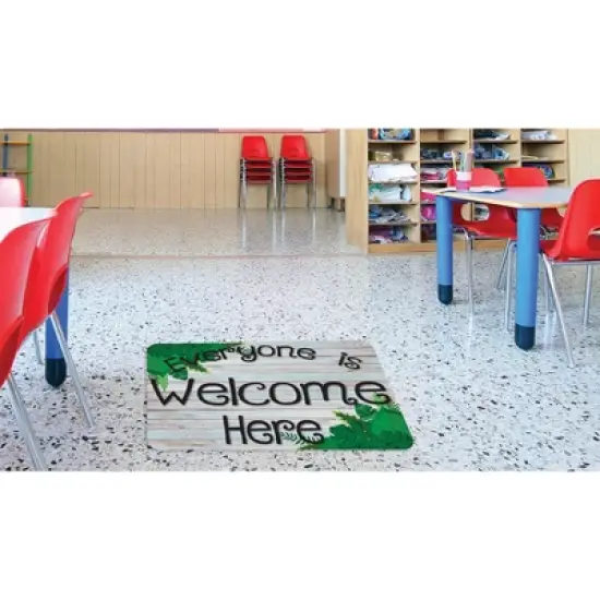Smart Poly&reg; Welcome Mat with Slip Resistant Backing, 15.5" x 23.5", Beech Wood Greenery Everyone is Welcome Here image {2}