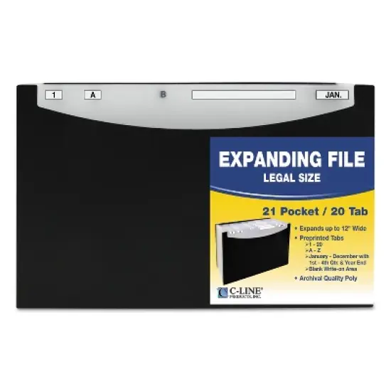 C-Line 21-Pocket Stand-Up Design Expanding File 12" Exp Legal 15 x 9 1/4 Black 48221 image {3}