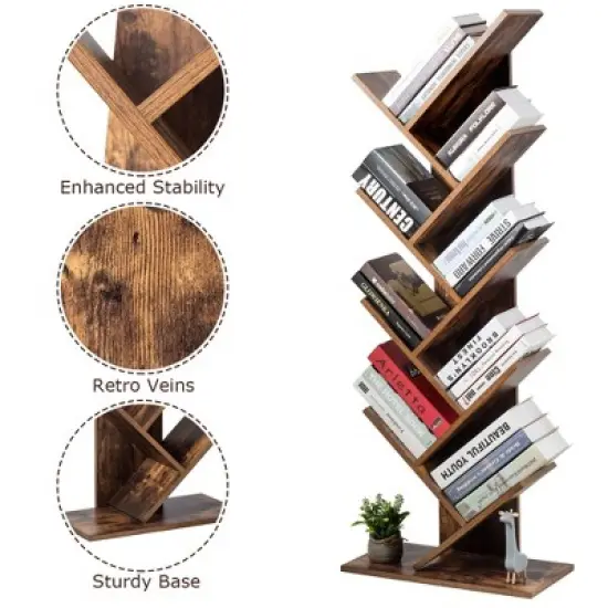 Costway Tree Bookshelf 8-Tier Bookcase Free Standing Book Rack Display Stand image {8}