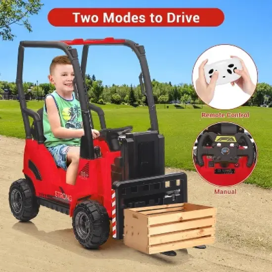 12V Kids Ride On Forklift Car with Tent, Electric Ride On Construction Car Toy for Toddles with Remote Control, 2 Speeds, Music image {3}