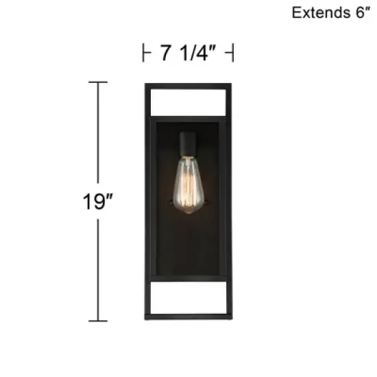 Possini Euro Design Jericho Modern Outdoor Wall Light Fixture Textured Black Metal 19" Clear Glass Panel for Post Exterior Barn Deck House Porch Yard image {6}