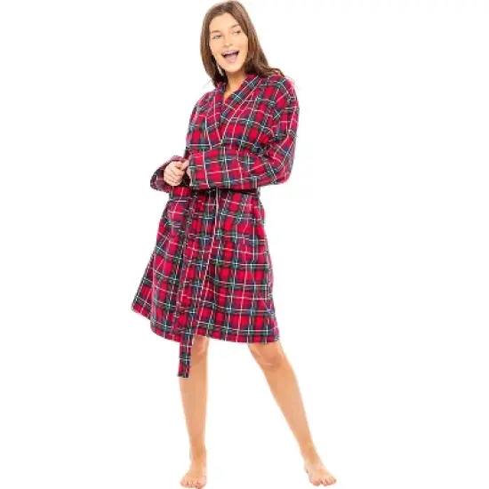 Women's Soft Cotton Flannel Robe, Plaid Bathrobe image {1}