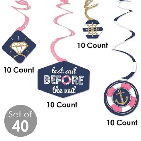 Big Dot of Happiness Last Sail Before the Veil - Nautical Bachelorette and Bridal Shower Hanging Decor - Party Decoration Swirls - Set of 40 image {3}