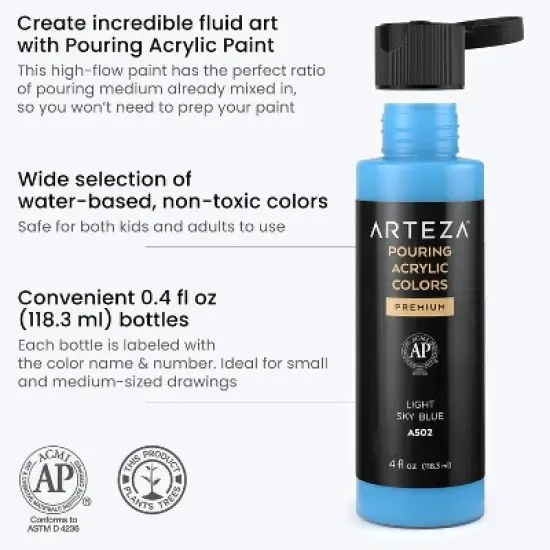 Arteza Acrylic Pouring Paint Kit, 4 oz Bottles Set, Pastel Colors - 8 Pack image {2}