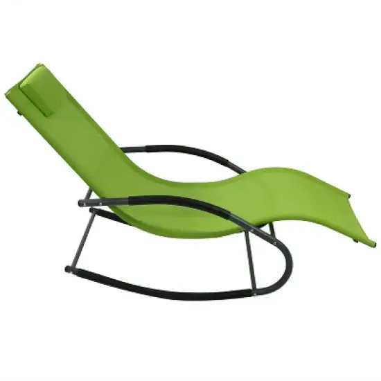 Sunnydaze Outdoor Patio and Lawn Wave Rocking Lounge Chair with Pillow, Green image {7}