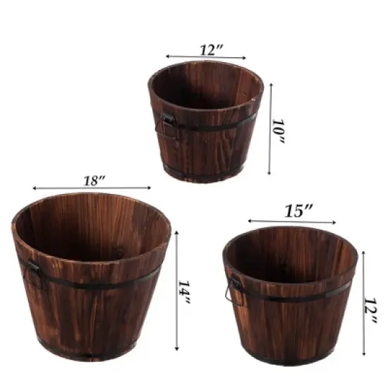 Gardenised Rustic Wooden Whiskey Barrel Planter with Durable Medal Handles and Drainage Holes - Perfect for Indoor and Outdoor Use image {5}