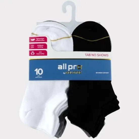 All Pro Women's Lightweight 10+2 Bonus Pack No Show Tab Socks - White/Gray/Black 4-10 image {1}