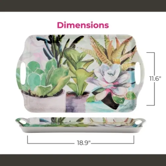 Pimpernel Succulents Large Handled Tray - 18.9" x 11.6" Melamine Serving Tray with Botanical Design - Dishwasher-Safe image {6}