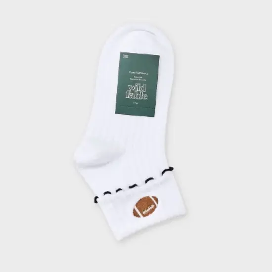 Women's Game Day Embroidered Football Pointelle Bobby Socks with Lettuce Edge Cuff - Wild Fable&trade; image {1}