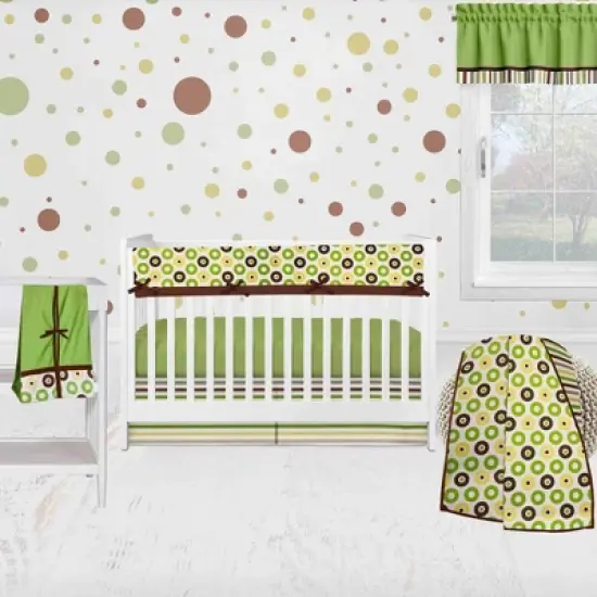 Bacati - Mod Dots/Stripes Long Crib Rail Guard Cover Green/Yellow/Chocolate image {3}