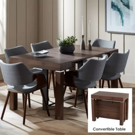 55 Downing Street Modern Distressed Walnut Wood Rectangular Dining Table 59 1/4" x 35 1/2" Brown 2-Leaf Extension for Spaces Living Room Dining Room image {1}