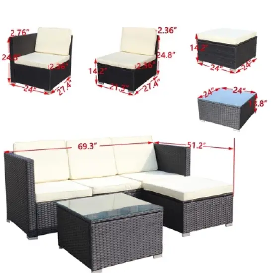 5-Piece Outdoor PE Rattan Sectional Sofa Set with Coffee Table and Waterproof Cushions image {2}