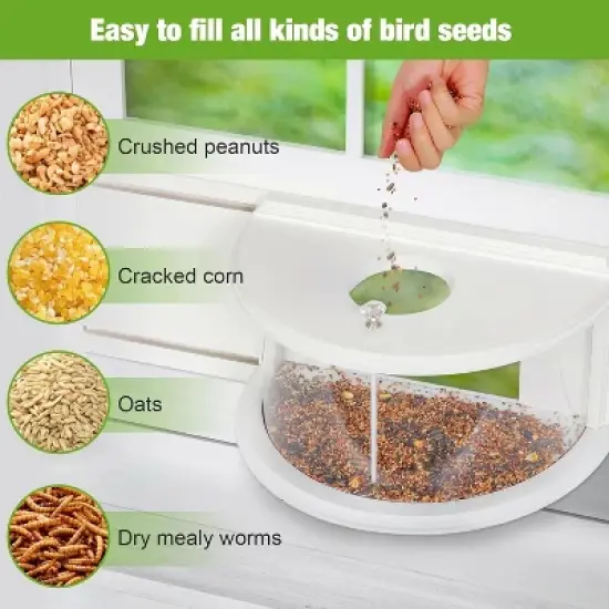 Snynuxx Window Bird Feeder Inside House with 180&deg; Clear View, Durable Wood and Safe Birder Feeder, White image {1}