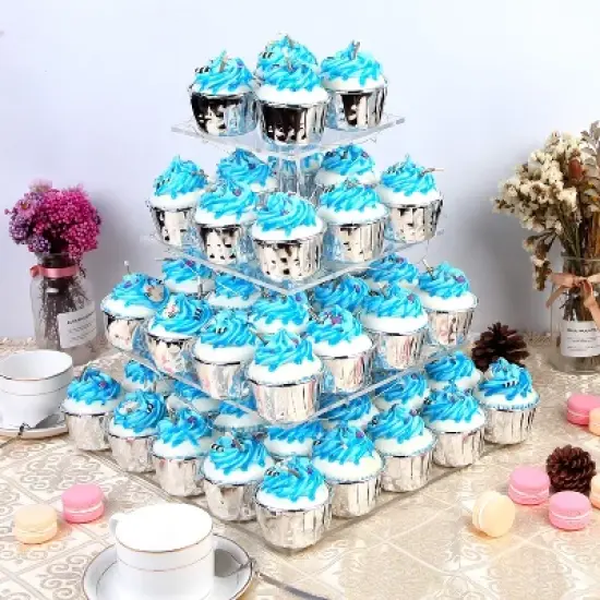 Vdomus LED Cupcake Stand Tower for Birthday/Wedding/Babyshower Party with String Lights, Blue image {1}