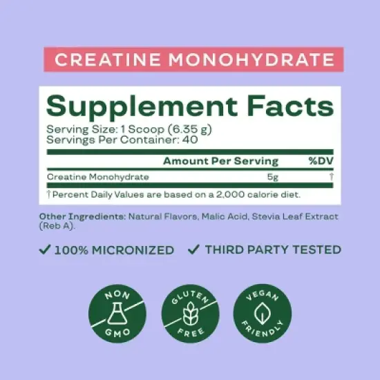 BLOOM NUTRITION Creatine Monohydrate Supplement Vegan Powder - Raspberry Lemon - 9oz/40 Servings image {3}