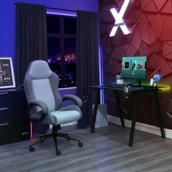 Swivel Dorm Gaming Chair Gray - Room Essentials&trade;: Upholstered Computer Desk Chair, Adjustable, Fixed Arms image {11}