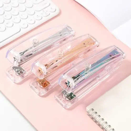 HTUTWOO Office Desk Stapler with 1000 24/6 Staples, Transparent Clear Durable Acrylic Fashion Shape, for Office Home School image {2}