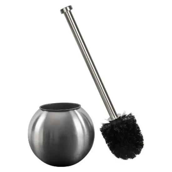 Globe Design Toilet Brush and Holder Stainless Steel - Bath Bliss image {1}