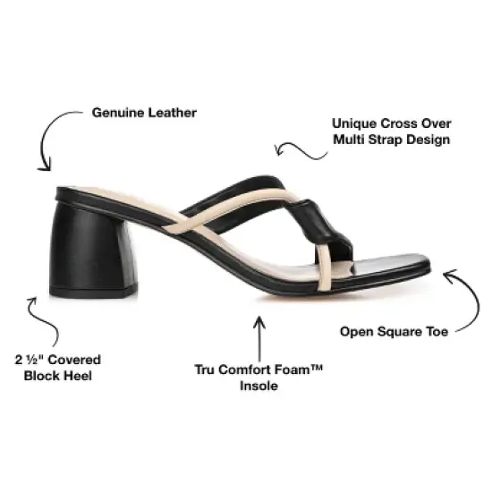 Journee Signature Womens Genuine Leather Jossette Slip On Block Heel Open Square Toe Sandals image {7}
