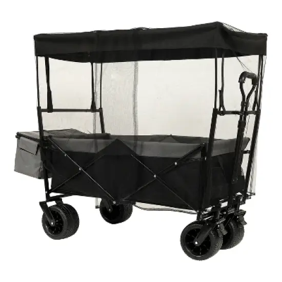480Lbs Collapsible Wagon with Canopy,Wagon Stroller with 7" All-Terrain Wheels, Lightweight Foldable Wagon, Large Capacity with mosquito net image {10}
