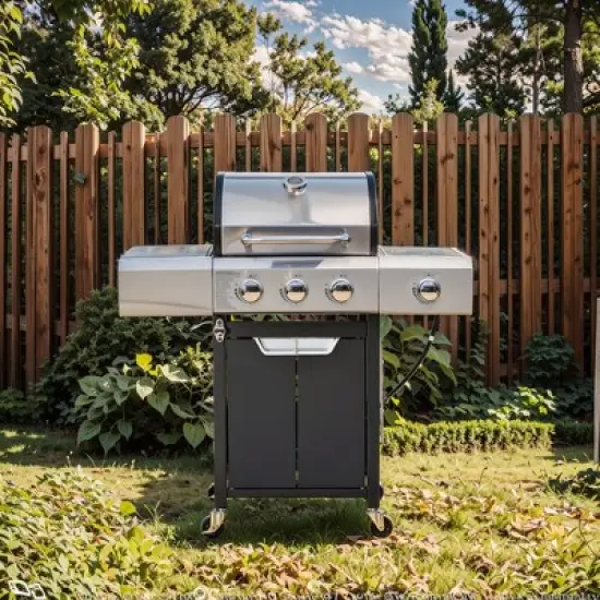 3-Burner Propane Gas Grill in Stainless Steel with Side Burner, Condiment Rack and Built-in Thermometer with Grill Cover image {3}