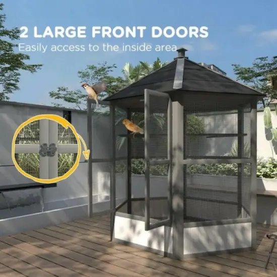 Resenkos Cat Cage, Cat Crate Kennel Enclosure Playpen,74" Wooden Outdoor Cat House Catio with High Weight Capacity, Light Gray image {4}