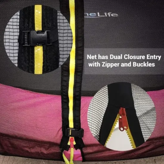 SereneLife 10ft Outdoor Trampoline with Enclosure Safety Net SLTRA10PNK image {1}