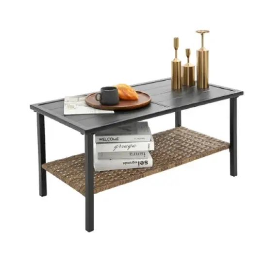 FIONECA 4-Piece Patio Sectional Low Dining Sofa Set, Rattan Wicker Outdoor Corner Conversation Set with Cushions image {2}