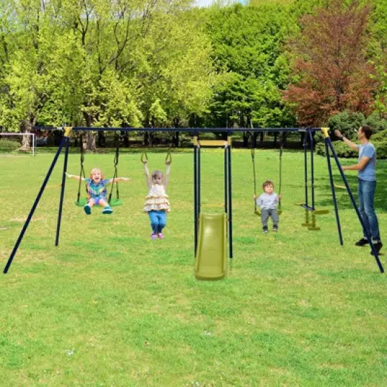 Infans 660 lbs Kids Metal Swing Set for Backyard 7-in-1 Multifunctional Swing Set image {2}