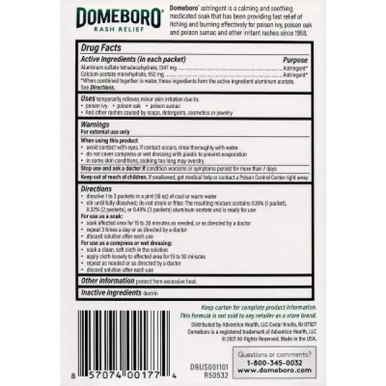 Domeboro Calming & Soothing Medicated Soak Rash Relief Astringent Powder Solution, 12 Ct image {9}