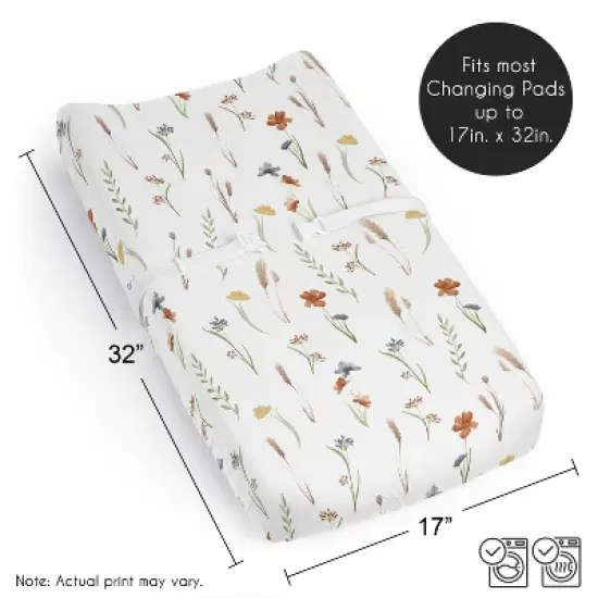 Sweet Jojo Designs Girl Changing Pad Sheet Watercolor Floral Garden Green Blue and Orange image {5}