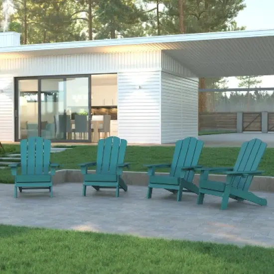 Emma and Oliver Set of 4 Adirondack Chairs with Cup Holders, Weather Resistant HDPE Adirondack Chairs image {1}