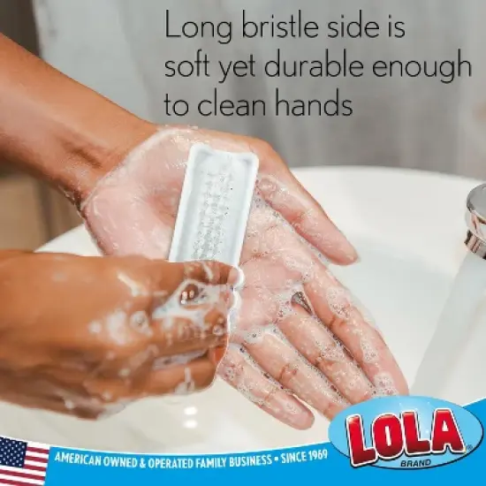 Lola Products "Classic" Hand & Nail Brush, 2 Sided - Soft & Stiff, Long-Lasting, Comfortable No-Slip Grip, Cleans Hands & Fingernails, White, 1 Pack image {3}