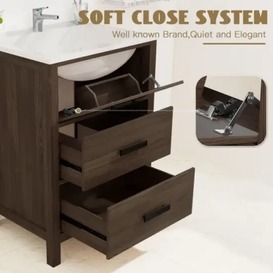 Hyleory 24" KD Freestanding Bathroom Vanity with Resin Single Sink, 3 Drawers image {9}