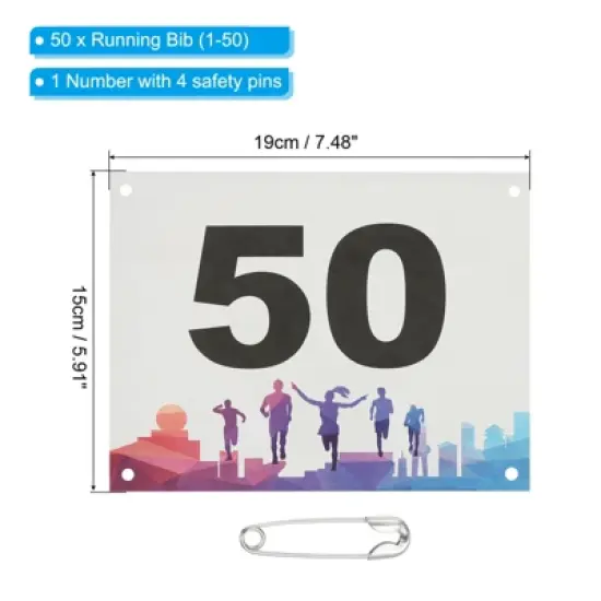 Unique Bargains Waterproof Reusable Tearproof Running Bib Numbers Multicolor 7x6 Inch 50 Pcs image {1}
