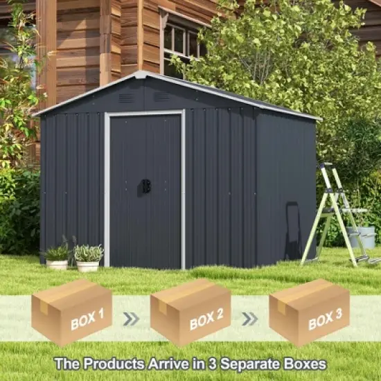 Costway 5.7 FT x 7.5 FT Outside Storage Shed Double Door Outdoor Tool House withAir Window image {8}