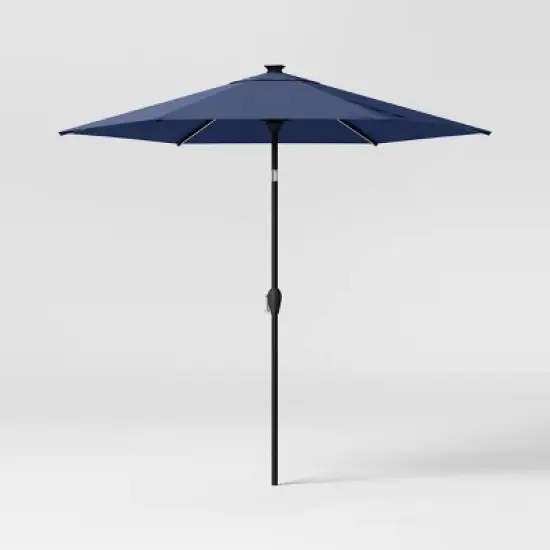 8' Round Solid Solar Outdoor Patio Market Umbrella with Black Pole - Threshold&trade; image {7}