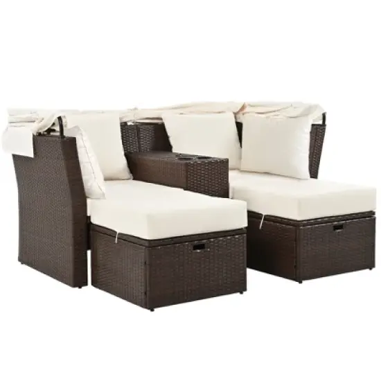 Convertible Outdoor Patio Daybed Loveseat Sofa Set with Retractable Canopy and Central Console image {7}