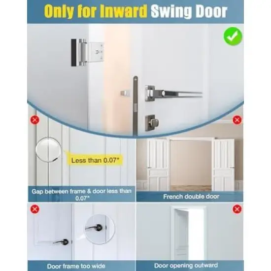 DOMETOUR Home Security Door Reinforcement Lock Child Proof, Withstand 800lbs, High Security Interior Door Lock image {1}