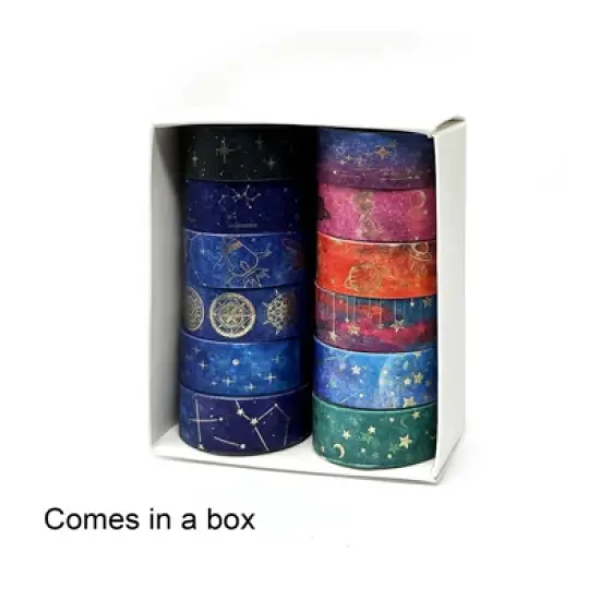 Wrapables Elegant Gold Foil Washi Tape Box Set for Arts & Crafts, Scrapbooking, Stationery, Diary (12 Rolls), Galaxy image {4}