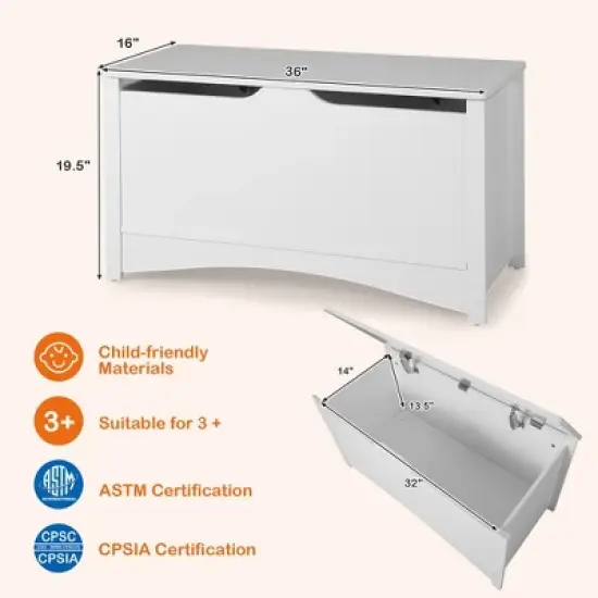 Tangkula Kids Toy Box Large Wooden Flip-Top Storage Chest Organizer Bench w/ Safety Hinge image {8}