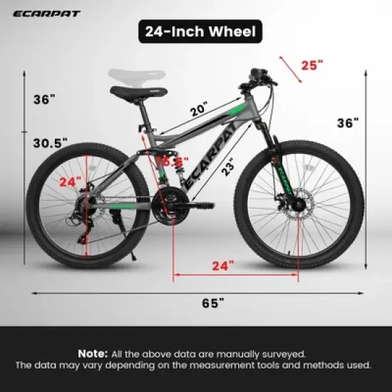 Gulches 24" All-Terrain MTB for 4'8"-5'6" Riders (250lbs Max), 21-Speed Disc Brakes, Dual Shock Absorbers, Steel Frame, 85% Pre-Assembled image {2}