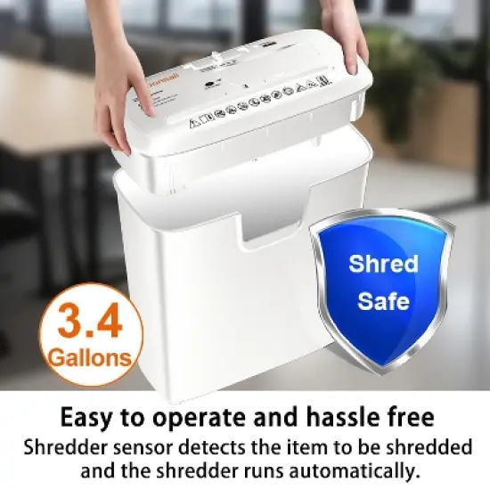 Bonsaii 8-Sheet Strip-Cut Shredder for Home Use, Shreds CDs/Credit Cards, Overheat Protection, 3.4 Gal Wastebasket for Home Office image {4}