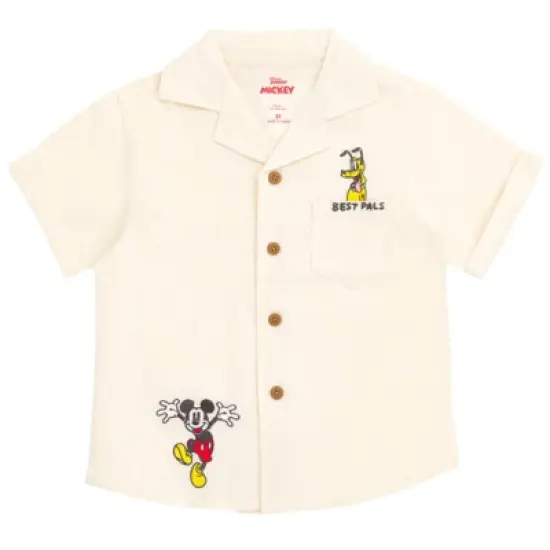 Disney Mickey Mouse Linen Button Down Shirt Shorts Outfit Set Infant image {3}
