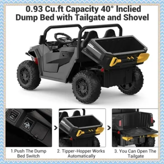 Garvee 24V Kids Ride On Dump Truck with Electric Bed, 2-Seater 4WD Ride Truck w/ Remote Control, Music, LED, Shovel, Gift for Boys & Girls image {5}