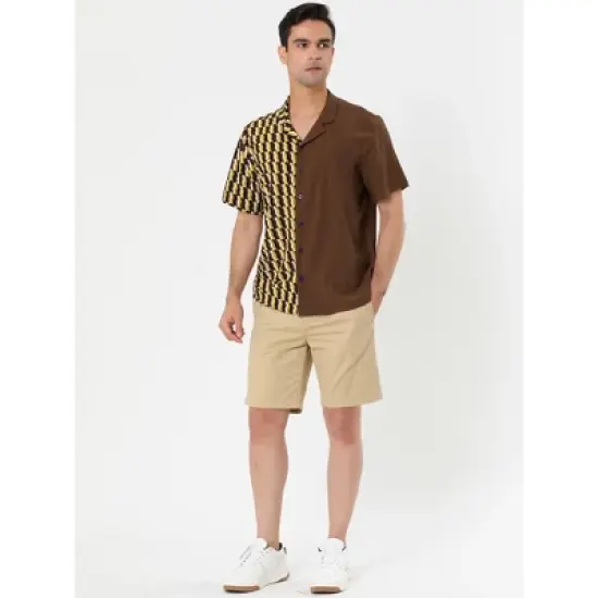 Lars Amadeus Men's Irregular Printed Summer Short Sleeve Button Down Hawaiian Camp Collar Patchwork Shirt image {3}