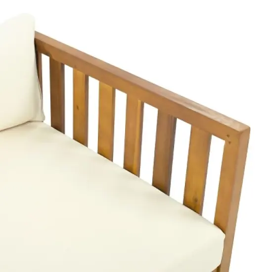 Outdoor 3 Seater Acacia Wood Daybed,Fabric Upholstered Sofa Bed,Open Slat Paneling Armrests Daybed For Patio Backyard,Garden-Coolbibila image {6}