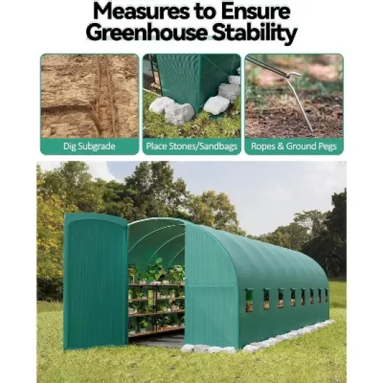 15x6.5x6.5ft Walk-in Greenhouse Tunnel Galvanized Steel Tunnel Greenhouse with Doors and Window,Garden Hot House for Home Gardening image {6}