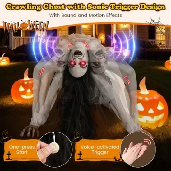 Costway Lighted and Animated Halloween Decoration Animatronic Crawling Woman w/ LED Eyes Indoor Outdoor Halloween Ghost image {3}